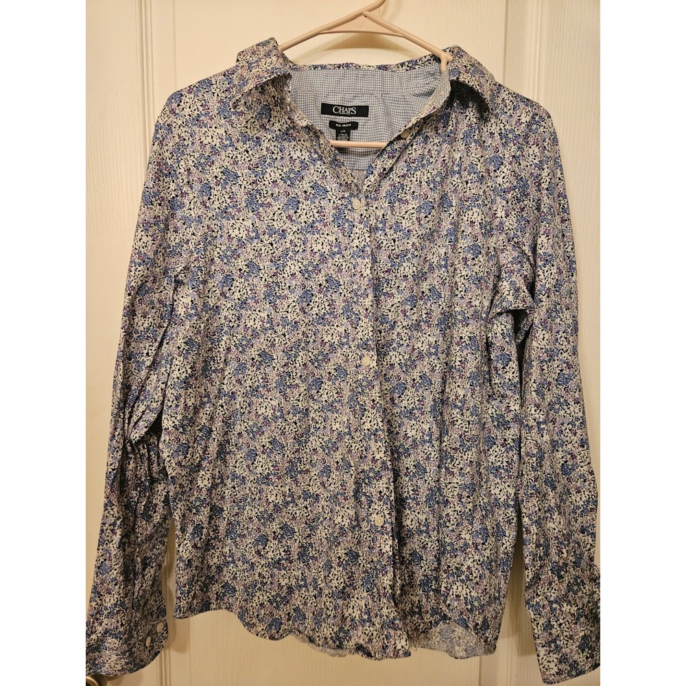 Chaps Womens Large Long Sleeve Button Down Bloomcore Blouse Work Career